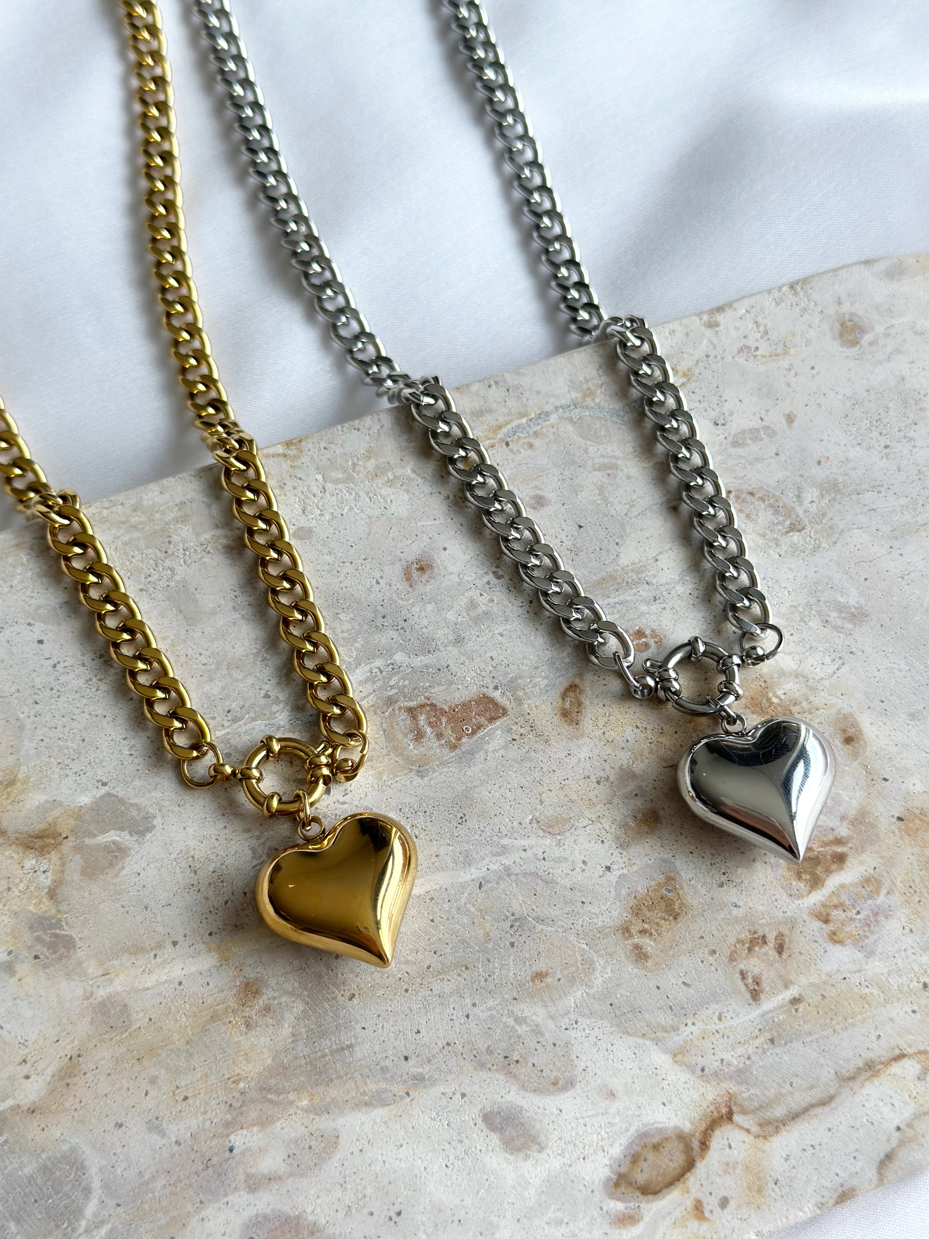 Celine Puff Heart Necklace - Silver