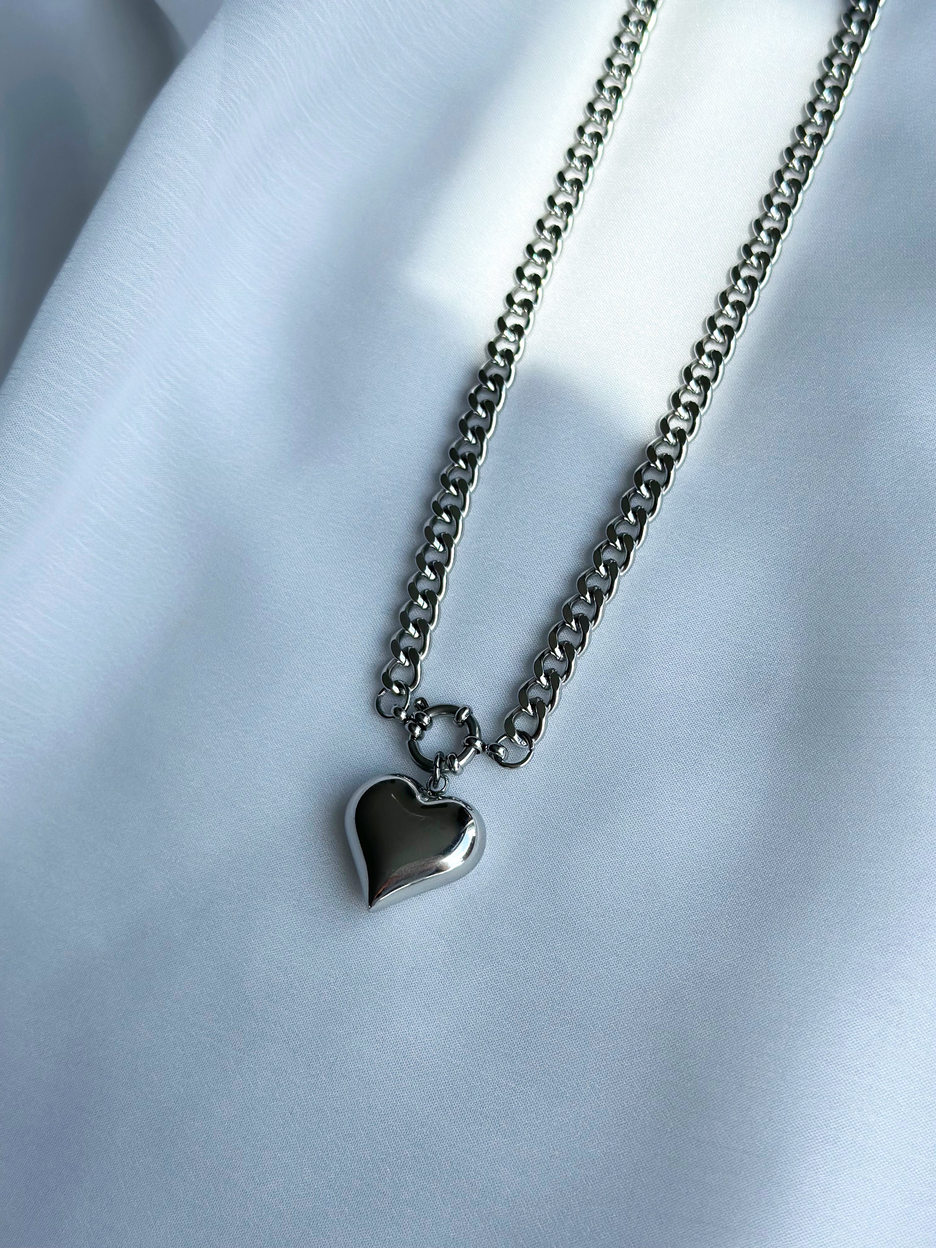 Celine Puff Heart Necklace - Silver