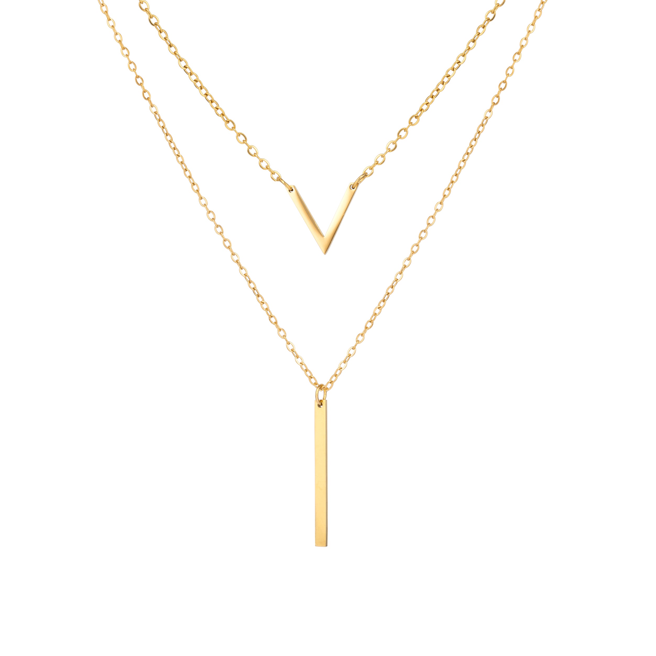 V & Bar Necklace - Gold
