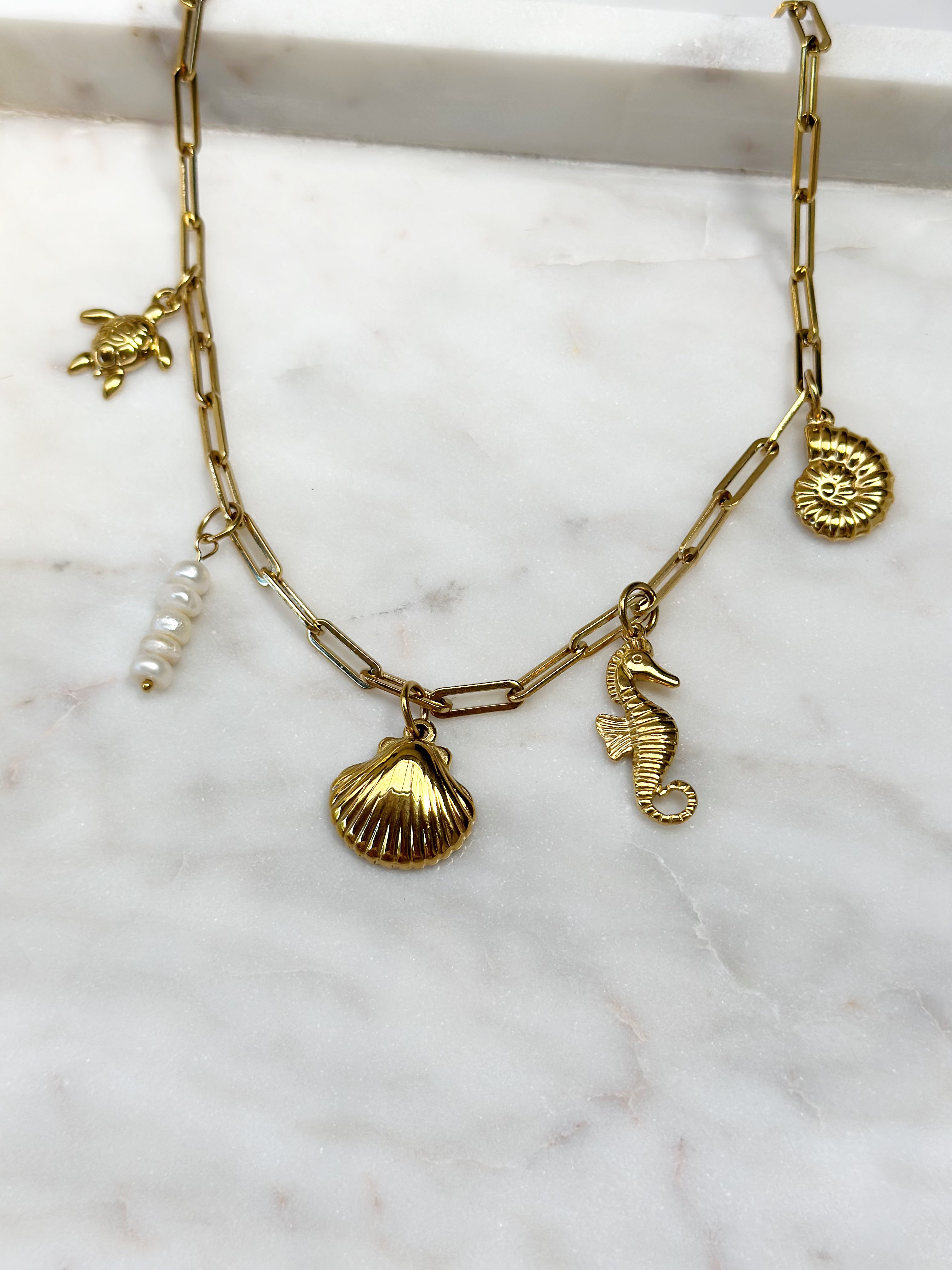 Luxe Pearl and Ocean Charm Necklace