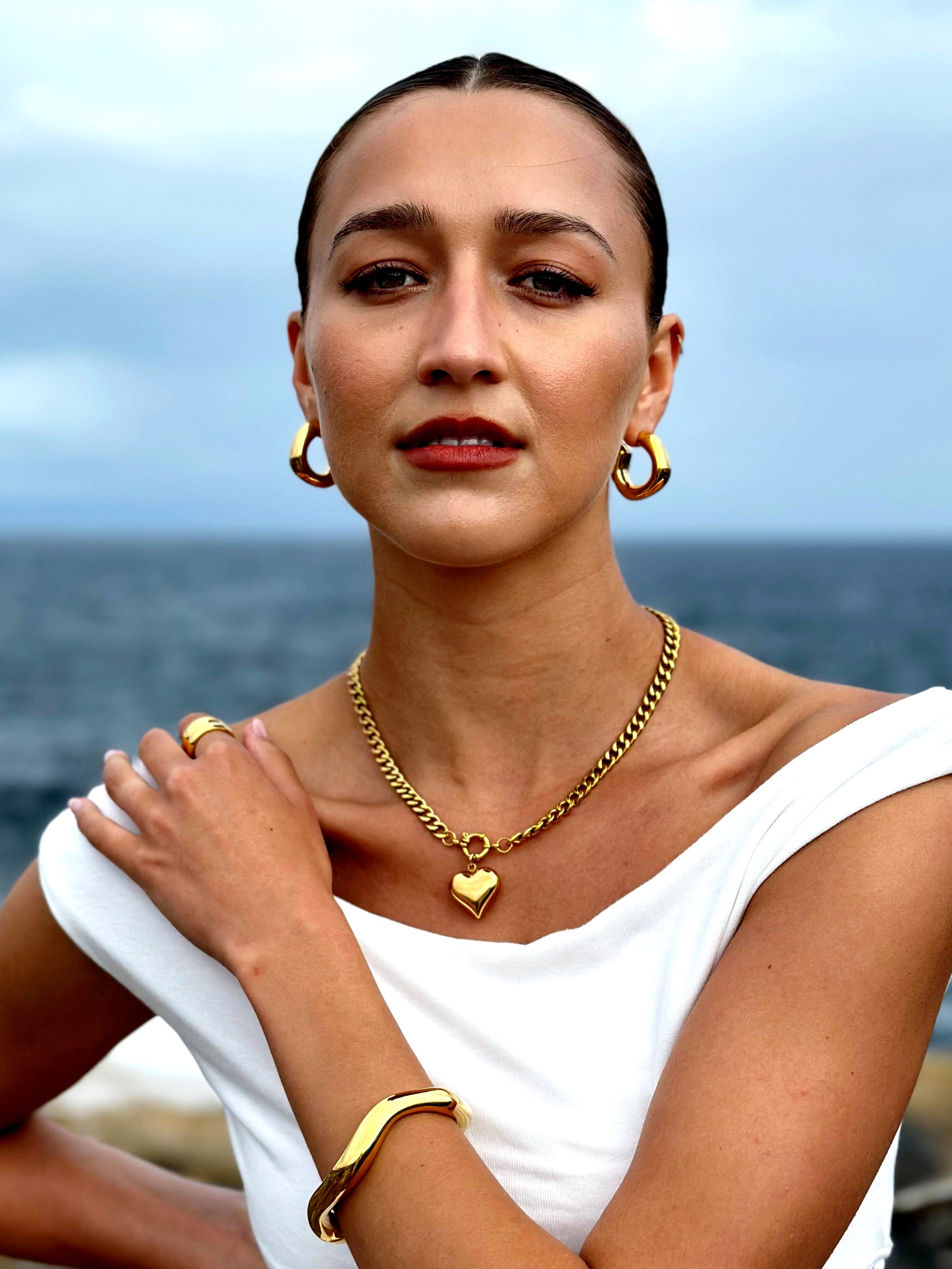 Square Puff Hoops - Gold