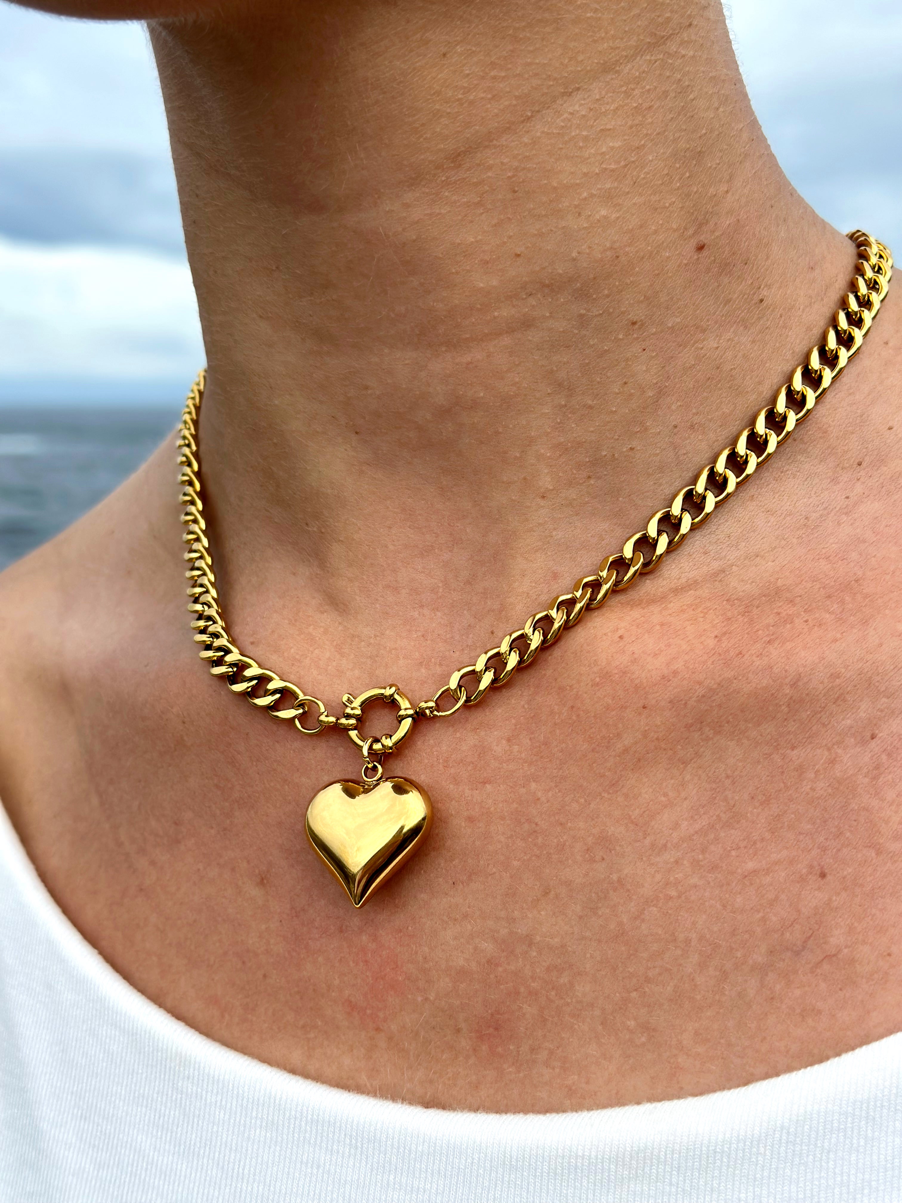Celine Puff Heart Necklace - Gold