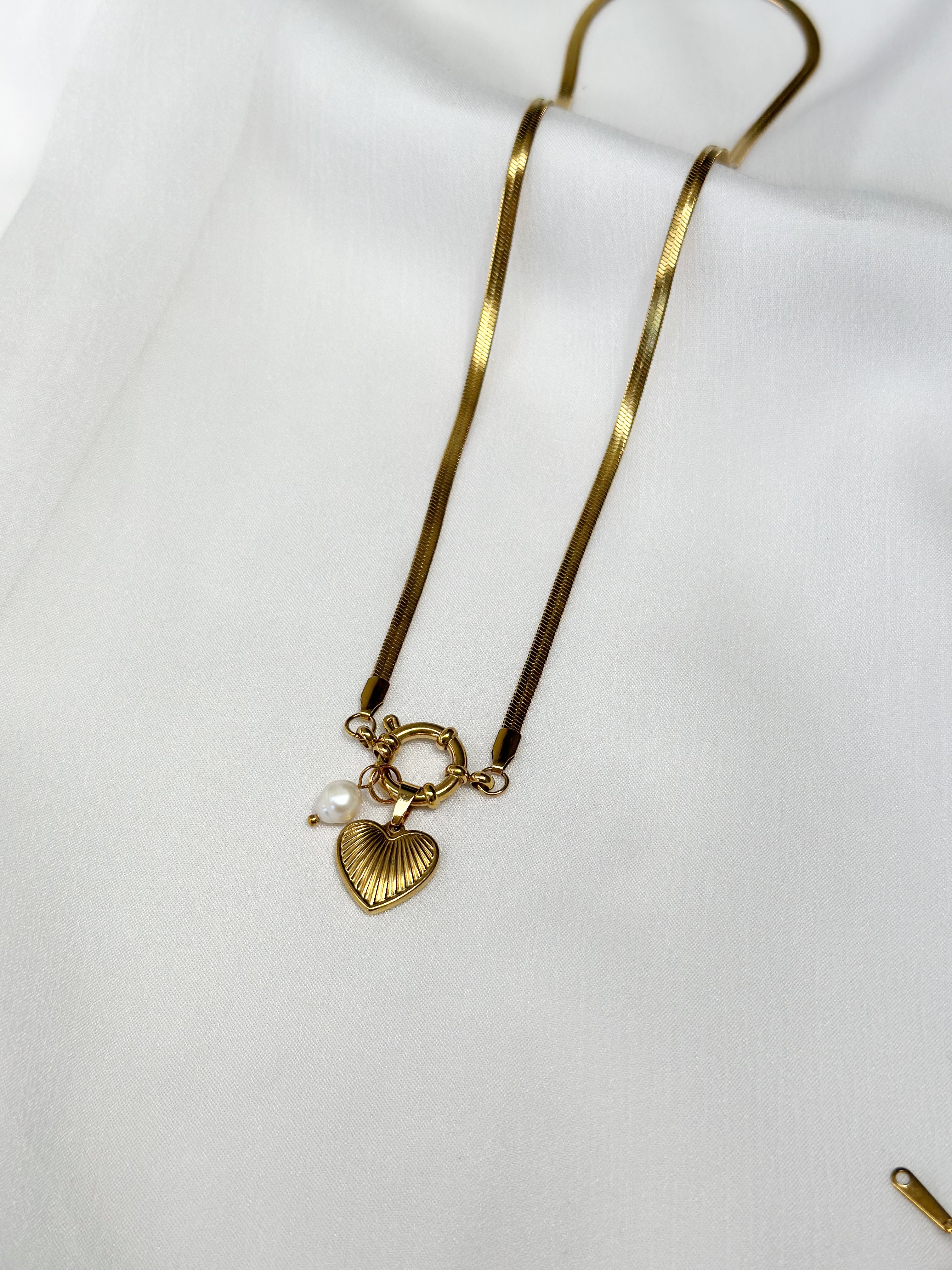 Heart and Pearl Charm Necklace
