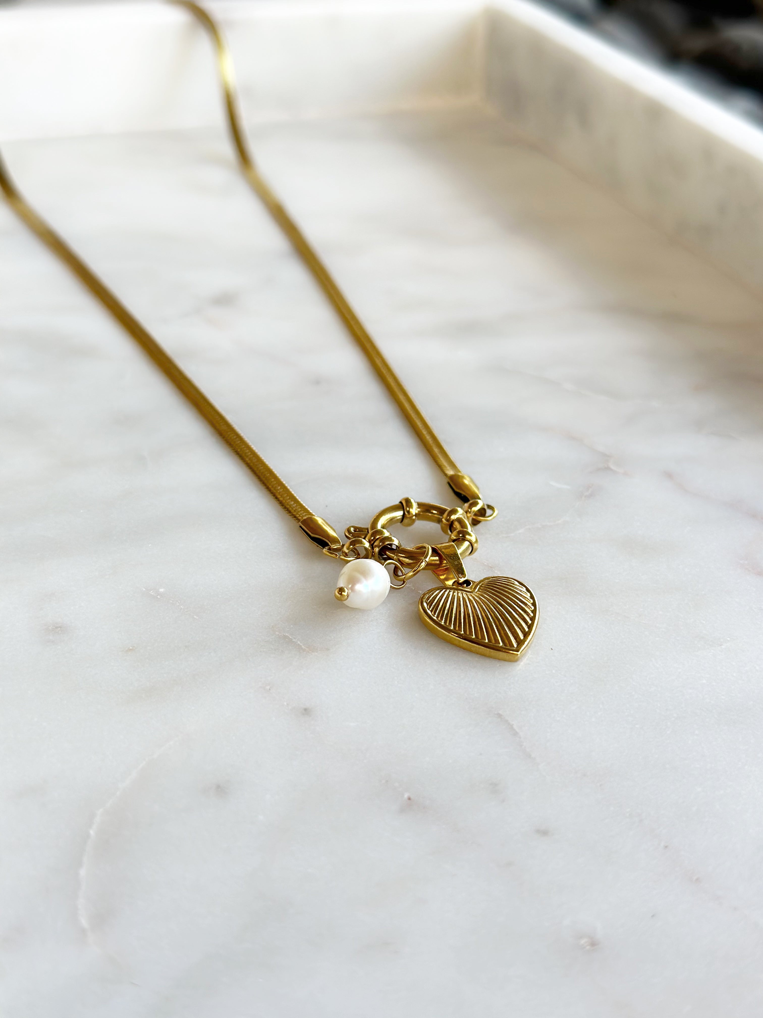 Heart and Pearl Charm Necklace