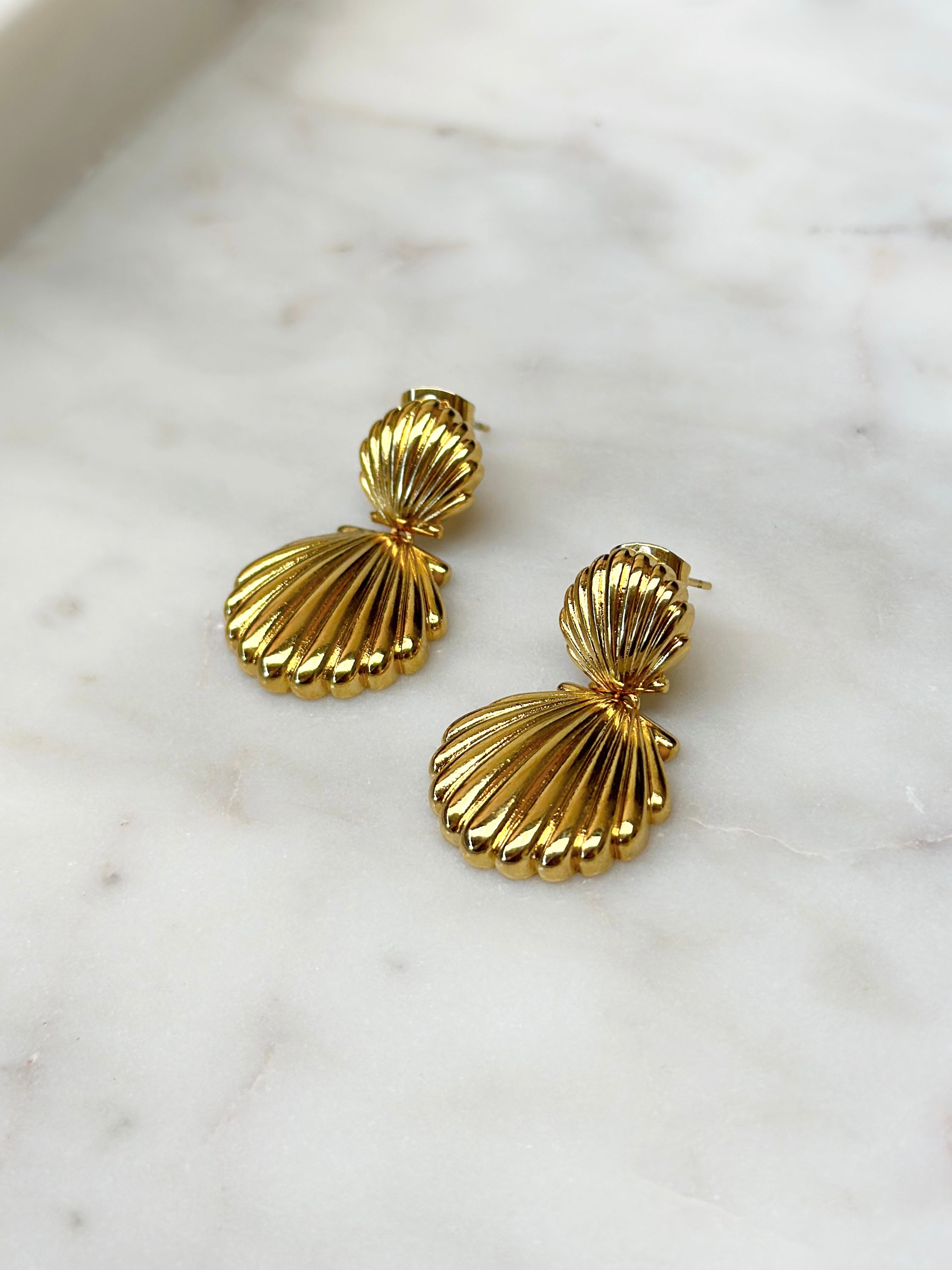 Double Seashell Drop Earrings