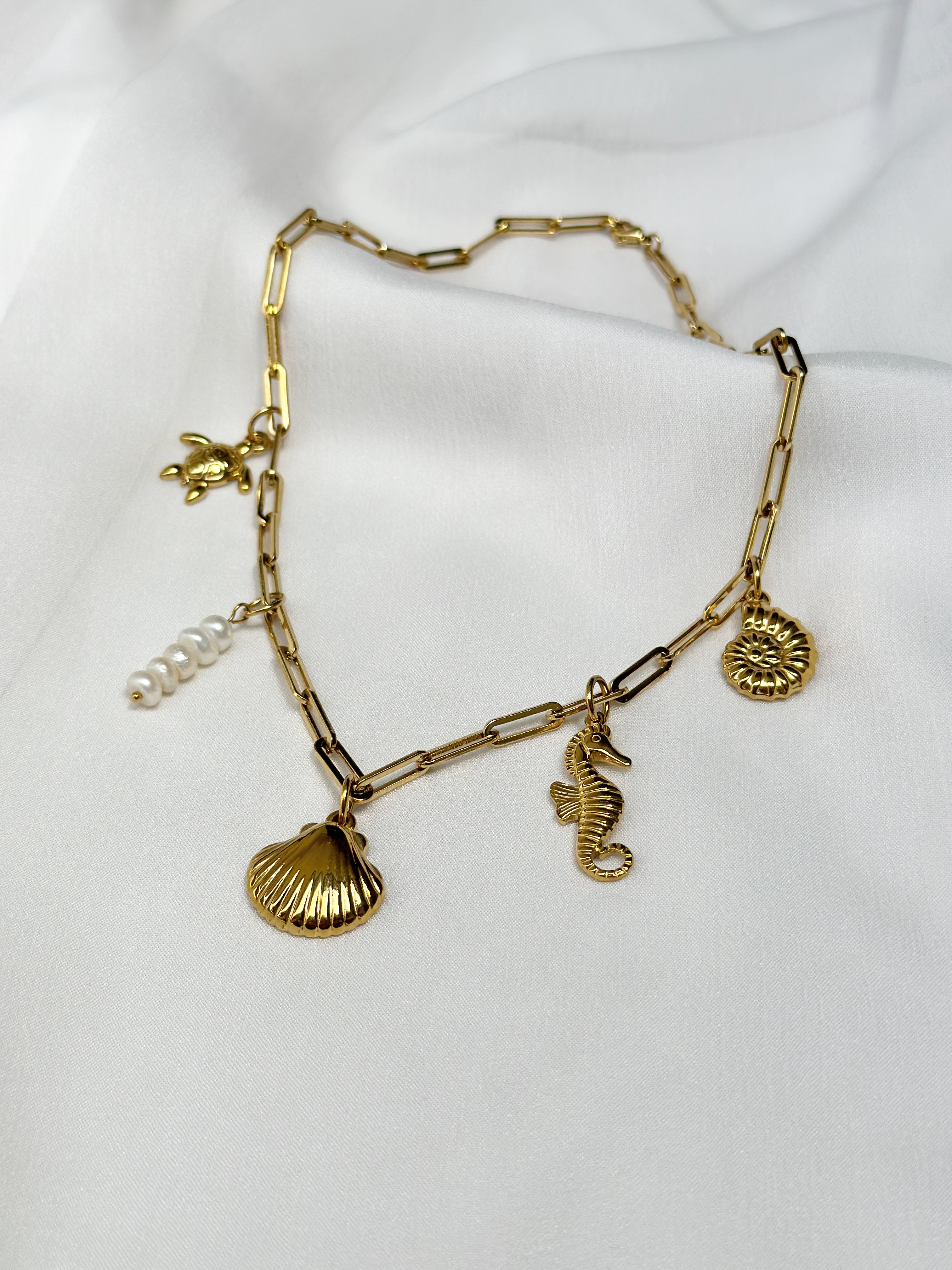 Luxe Pearl and Ocean Charm Necklace