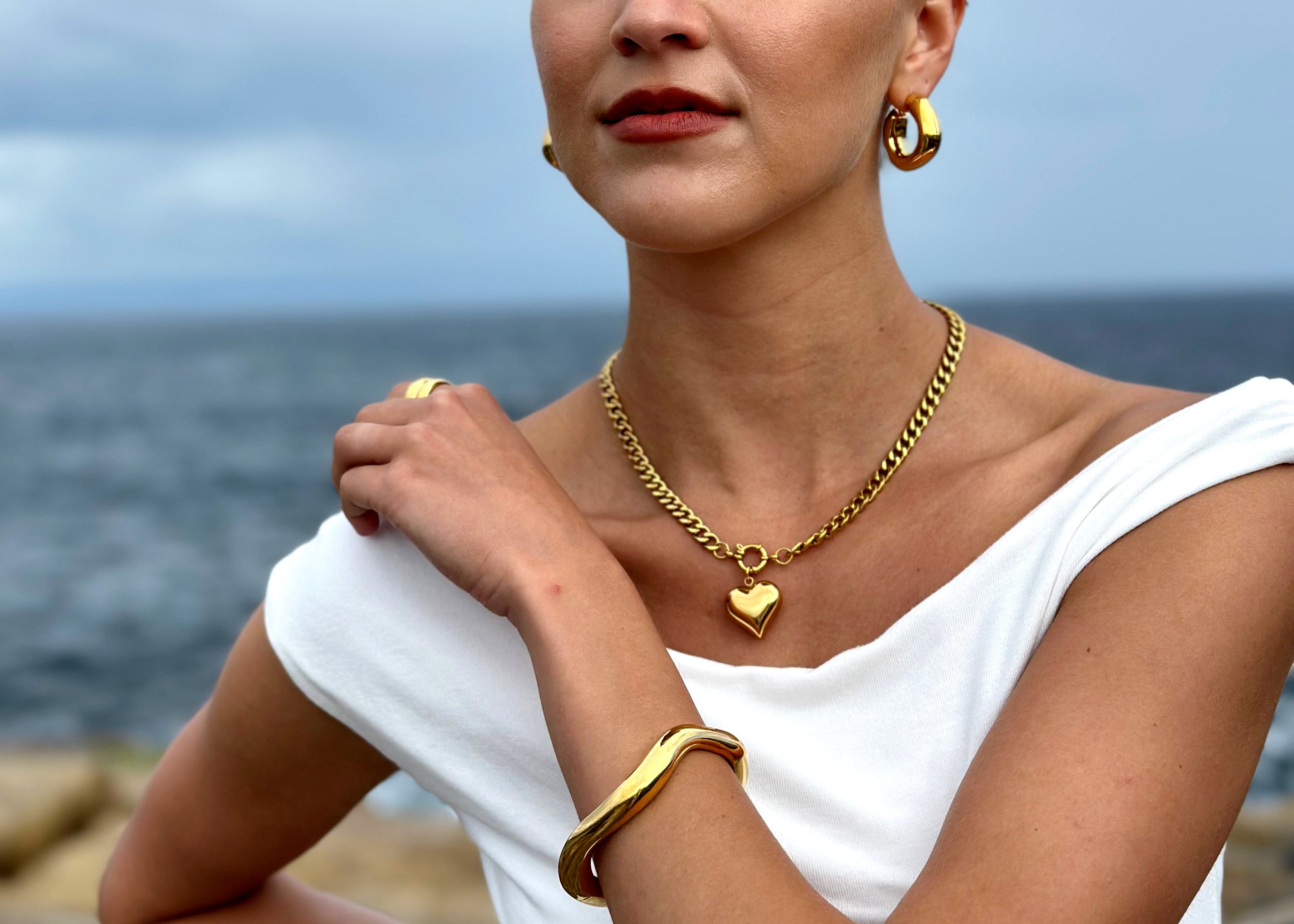 Celine Puff Heart Necklace - Gold