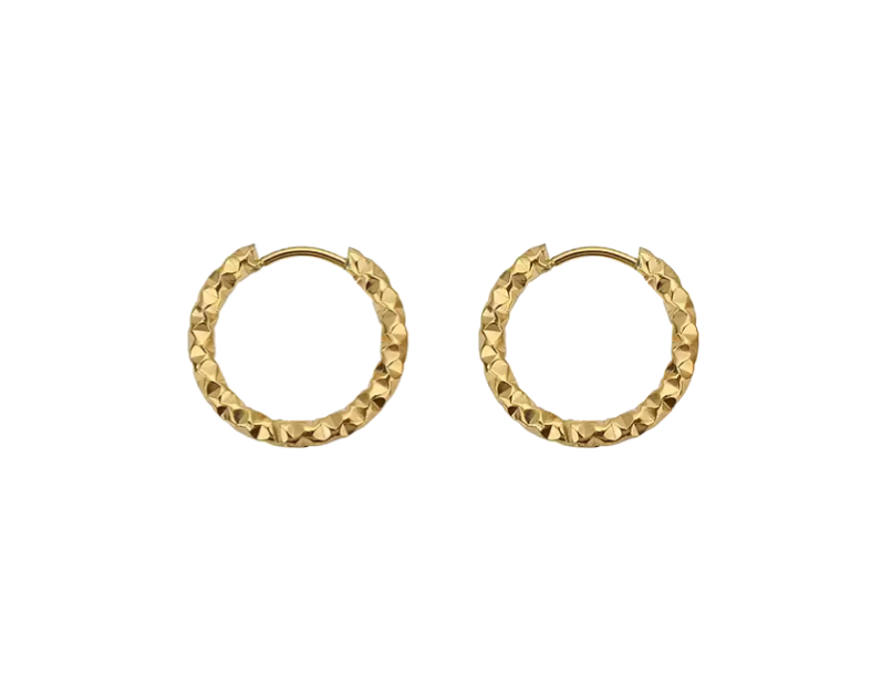 Diamond Cut Hoops - Gold - 14mm
