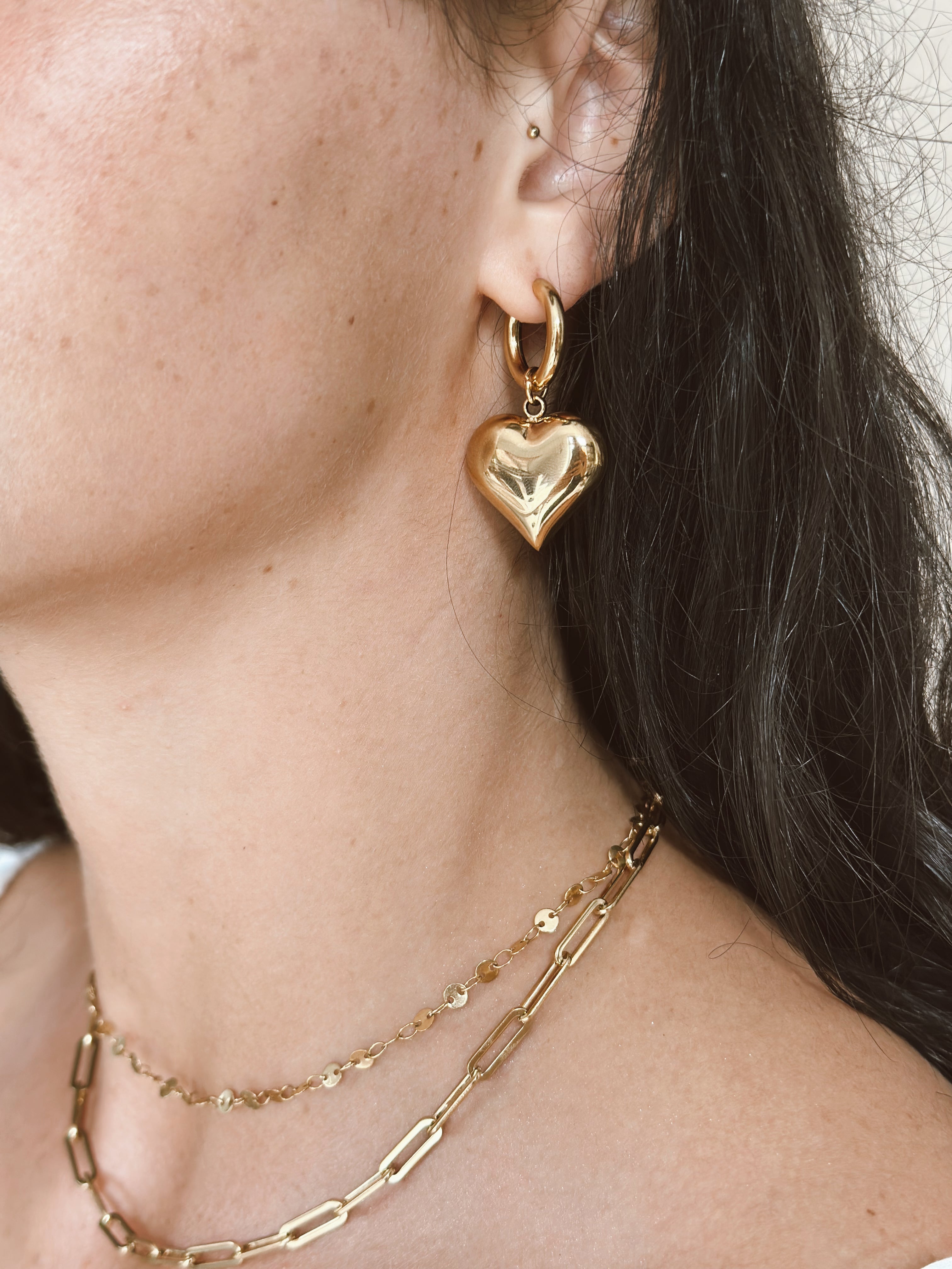 Puff Heart Earrings - Gold