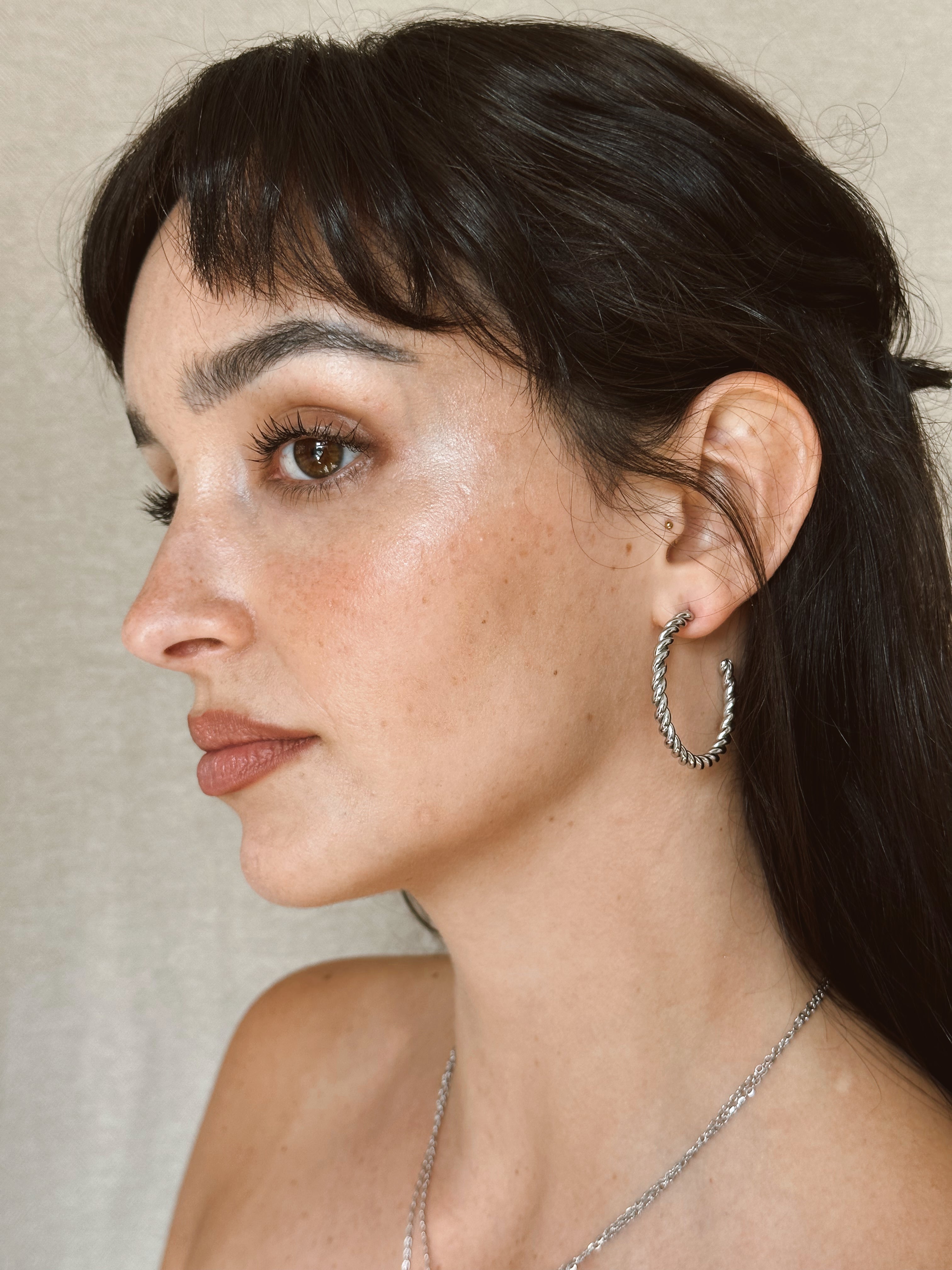 Twist Hoop Earrings - Silver 40mm