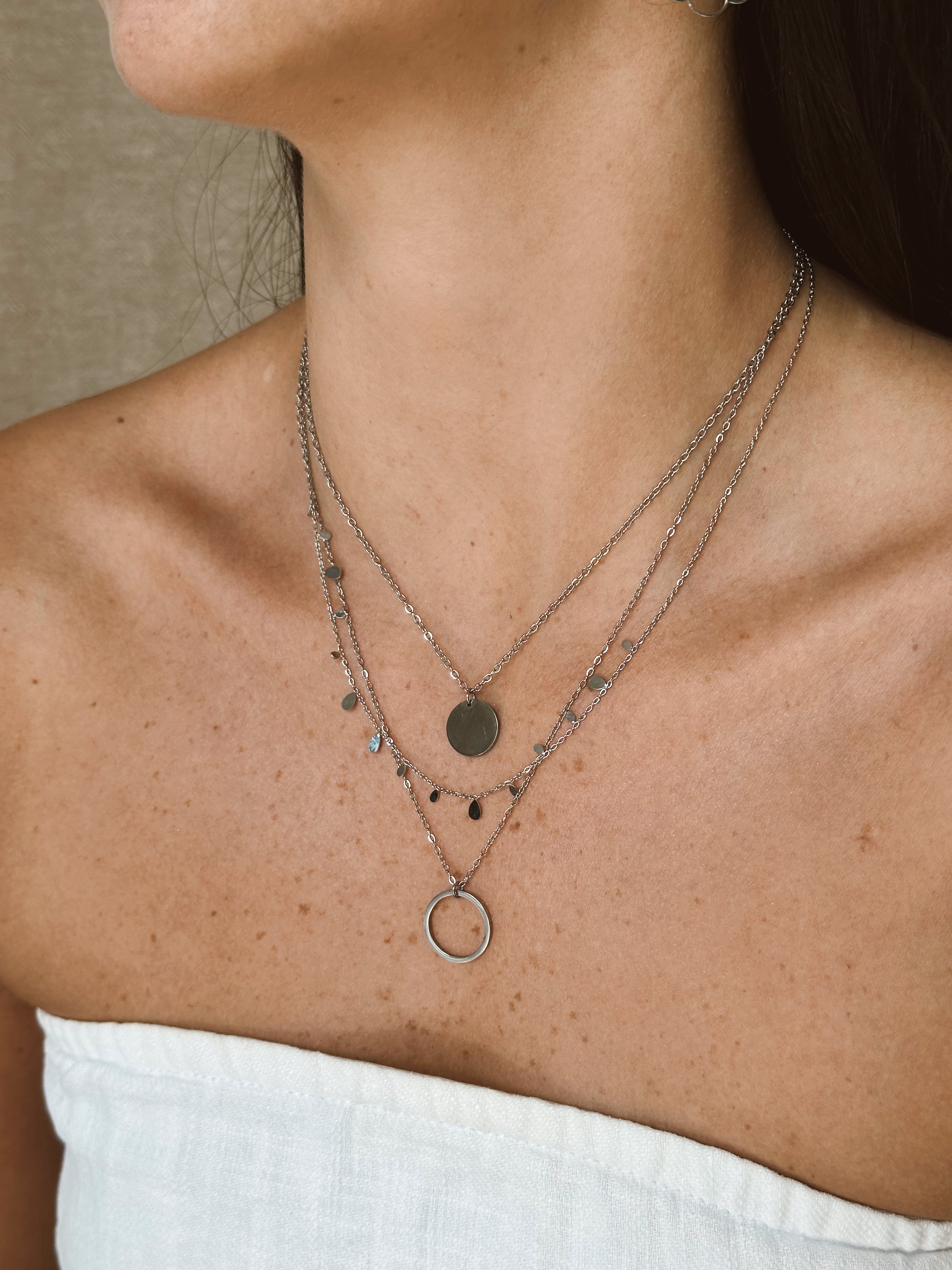 Tear Drop Garland Necklace - Silver