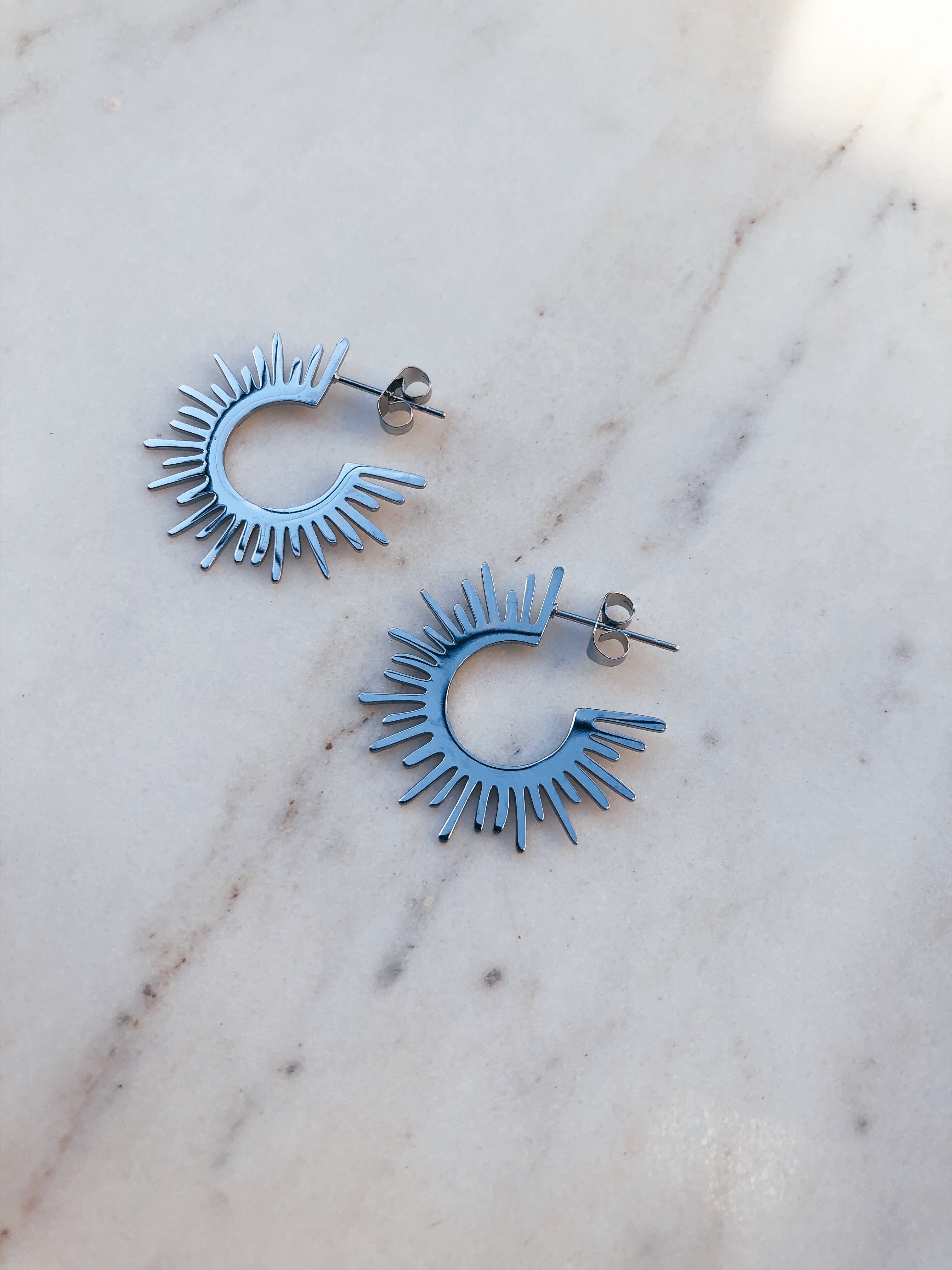 Starburst Hoop Earrings - Silver