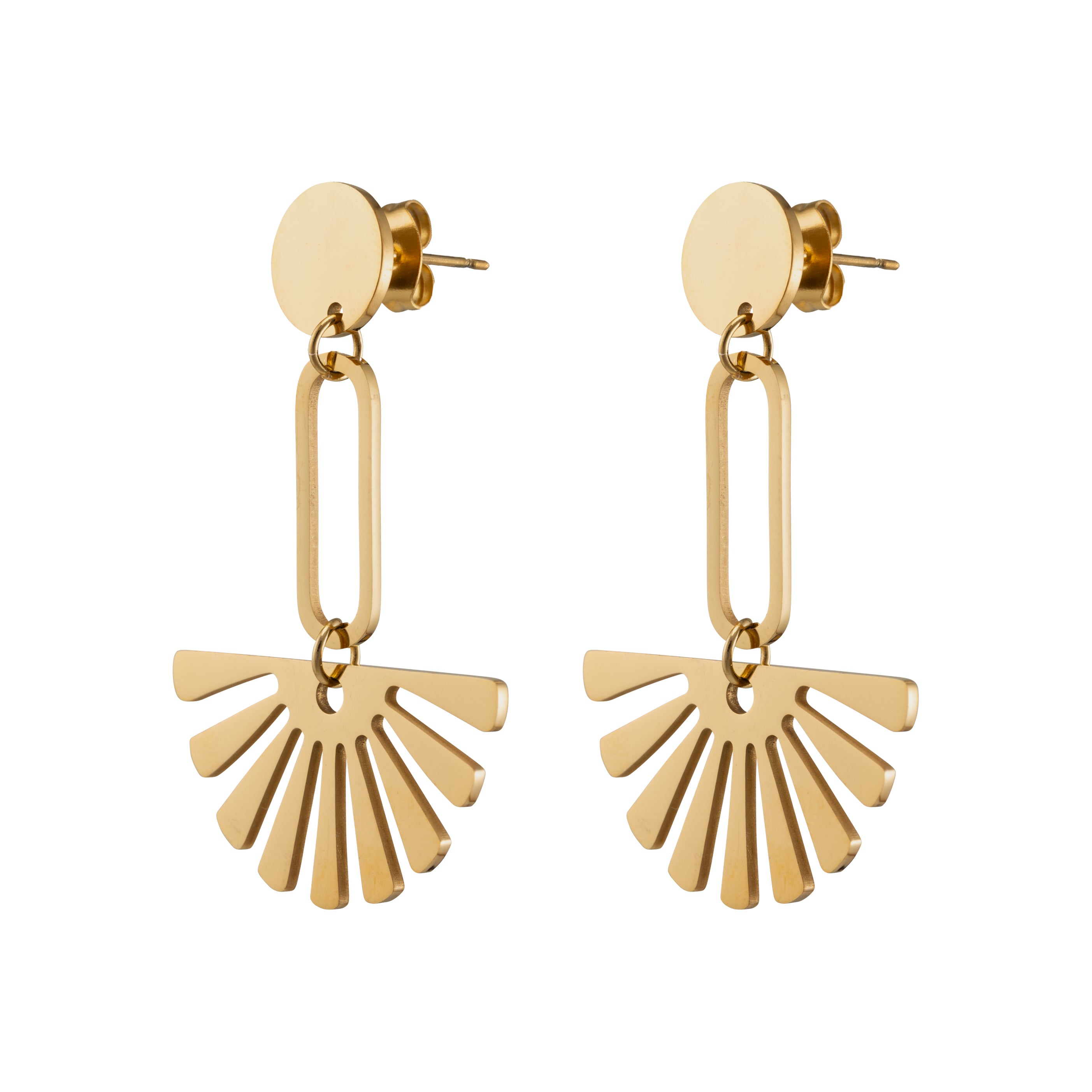 Fan Drop Earrings - Gold