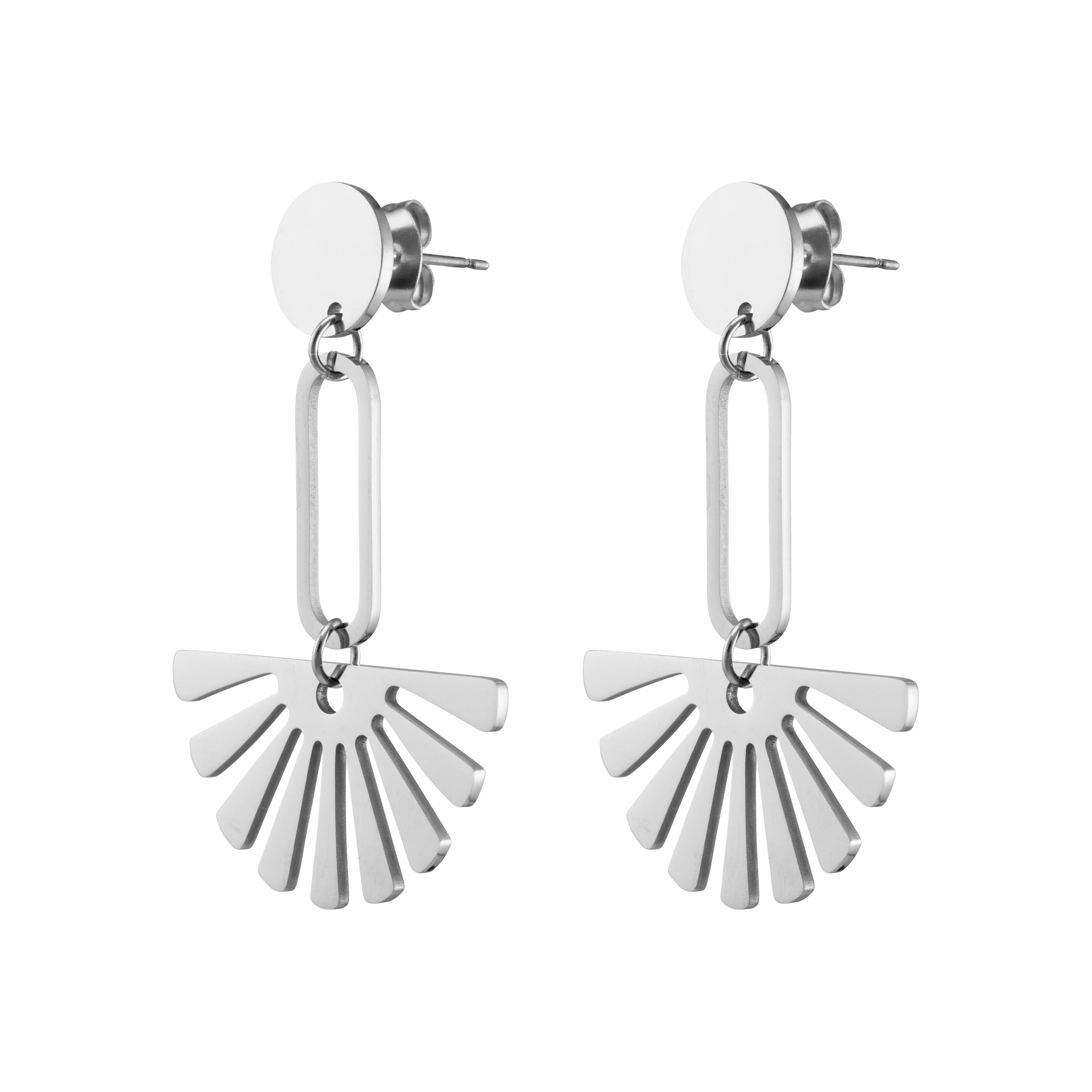 Fan Drop Earrings - Silver