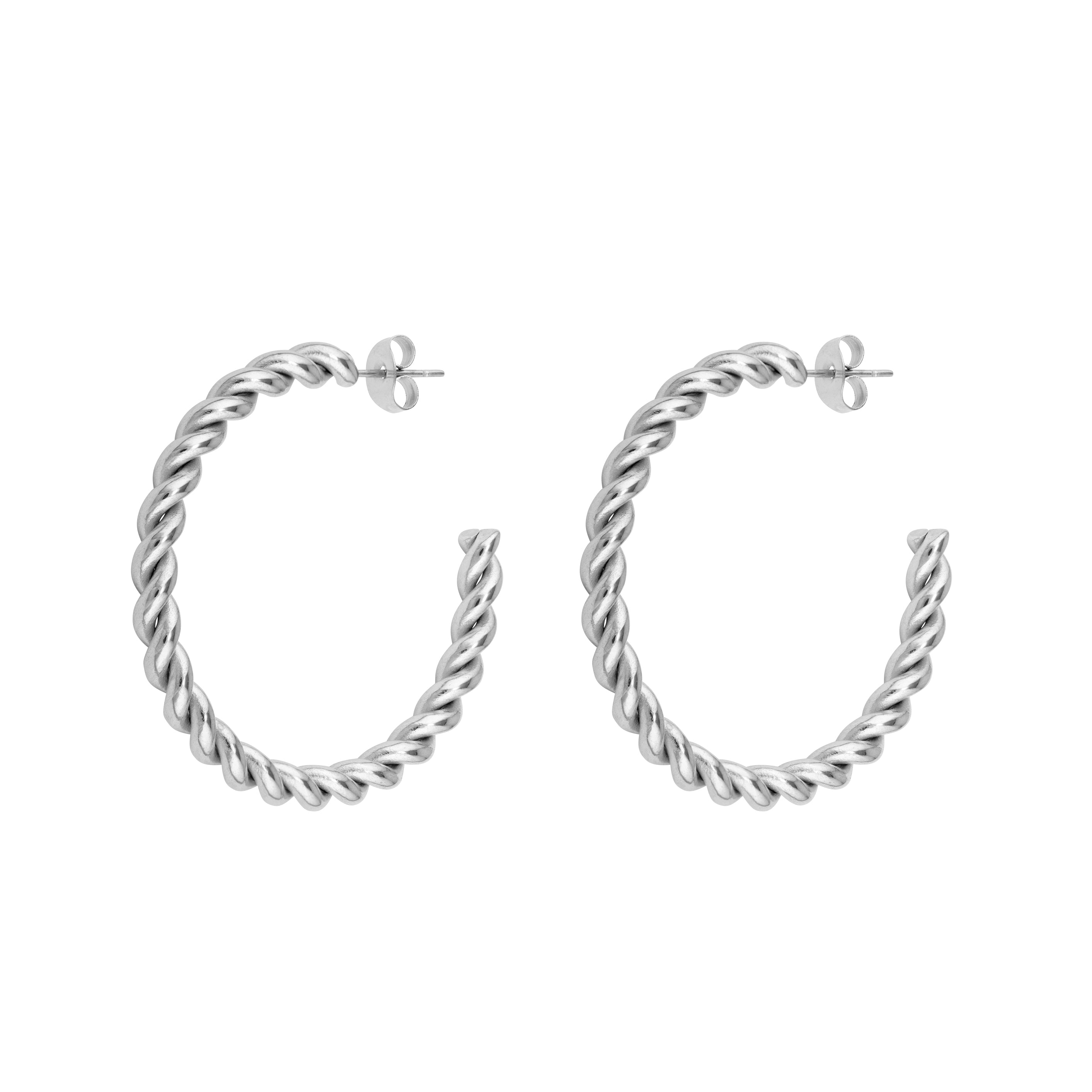 Twist Hoop Earrings - Silver 40mm