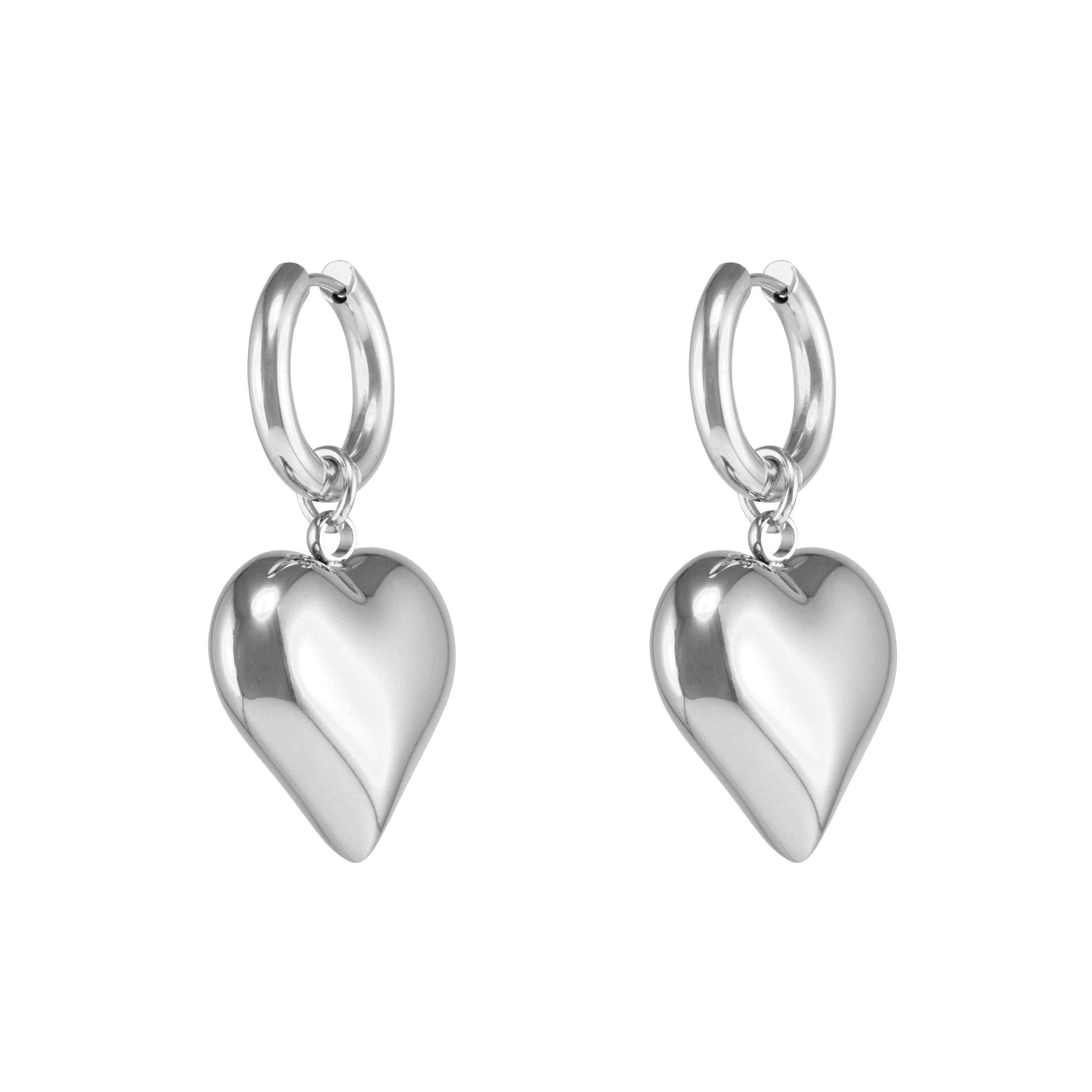 Puff Heart Earrings - Silver