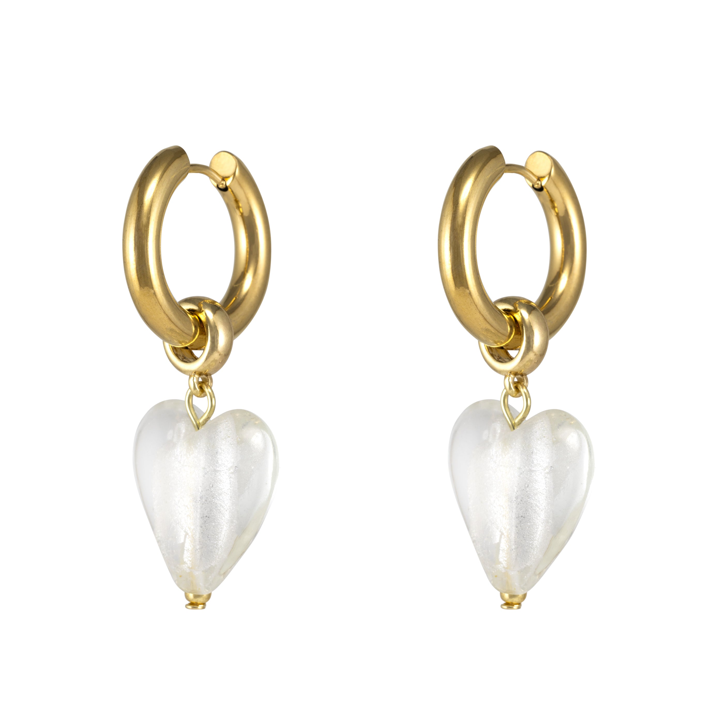 Glass Heart Hoop Earrings