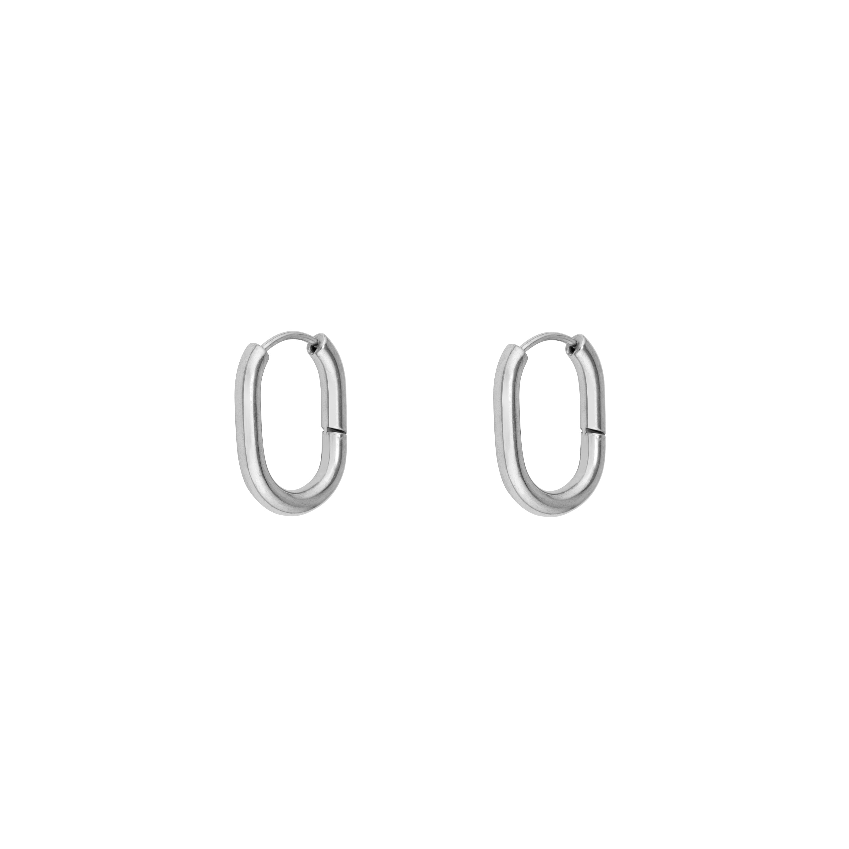 Oval Hoop Earrings - Silver