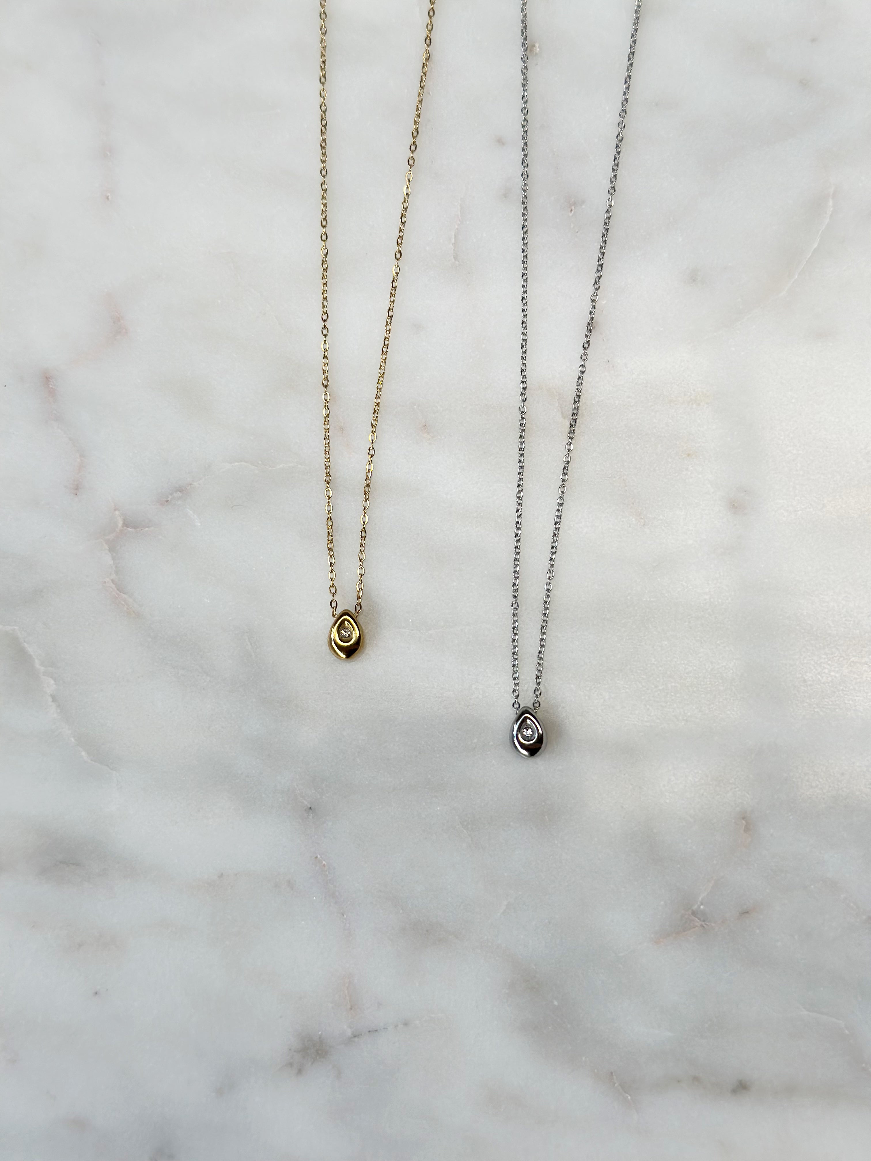 Micro CZ Teardrop Necklace - Silver