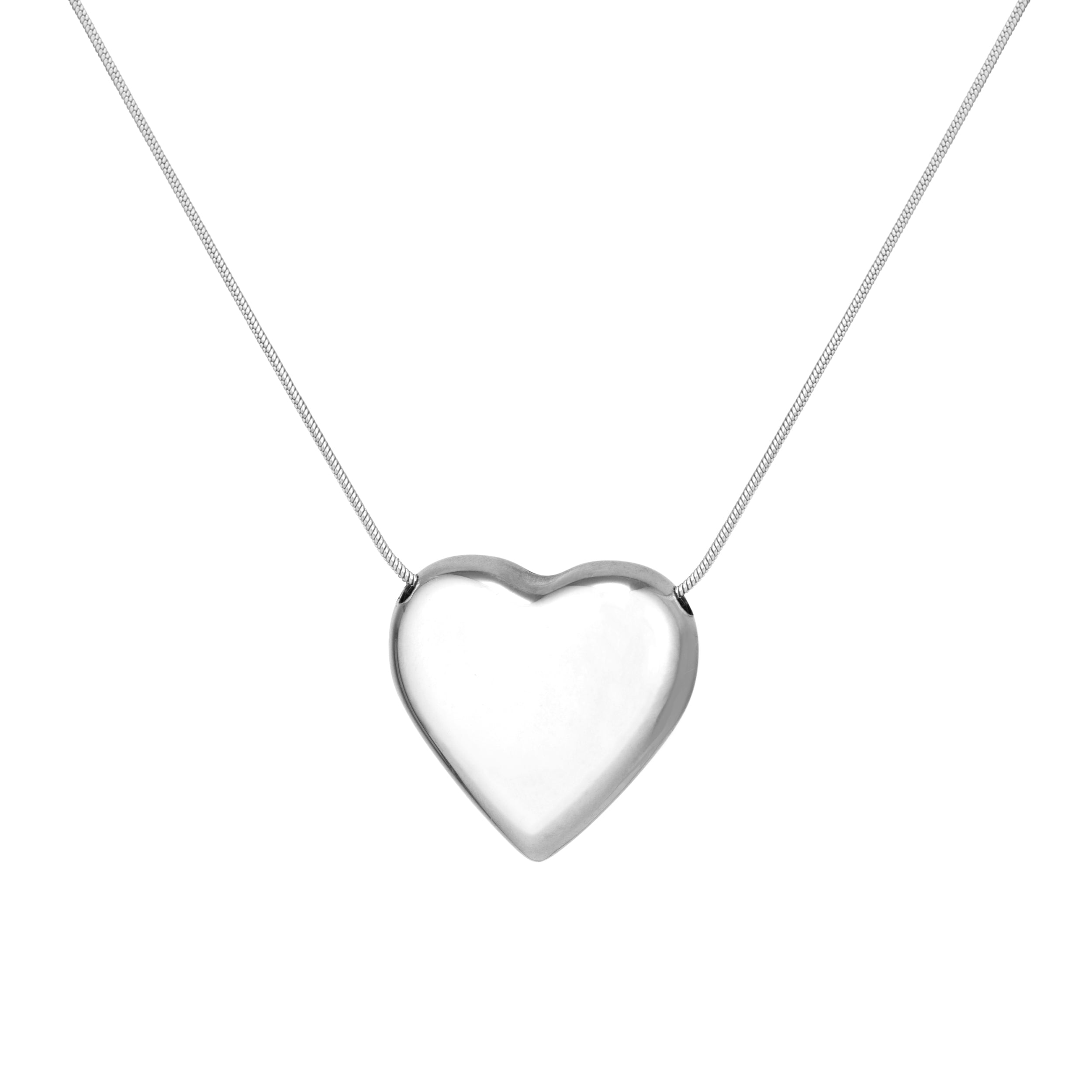 Puff Heart Necklace - Silver