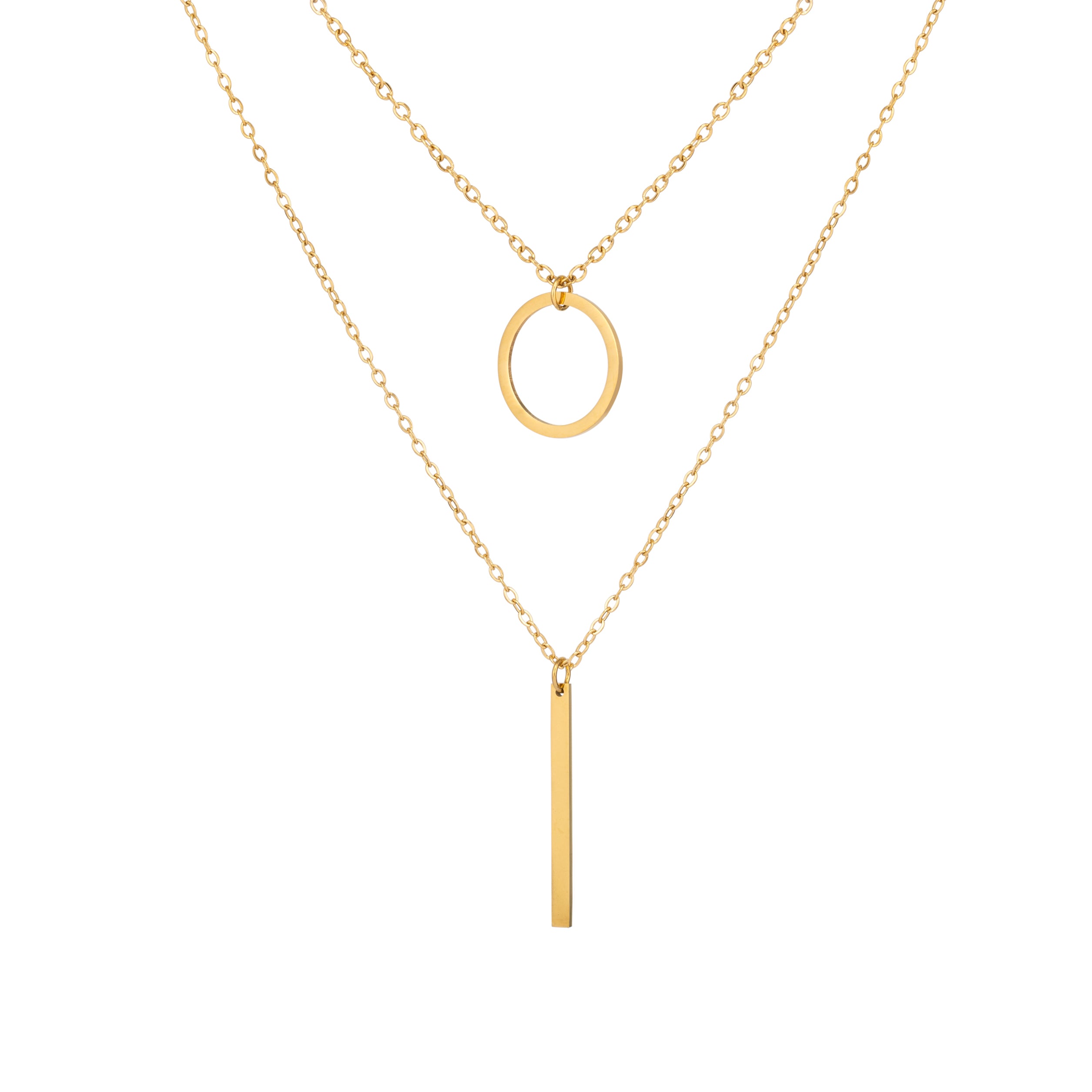 Circle & Bar Necklace - Gold