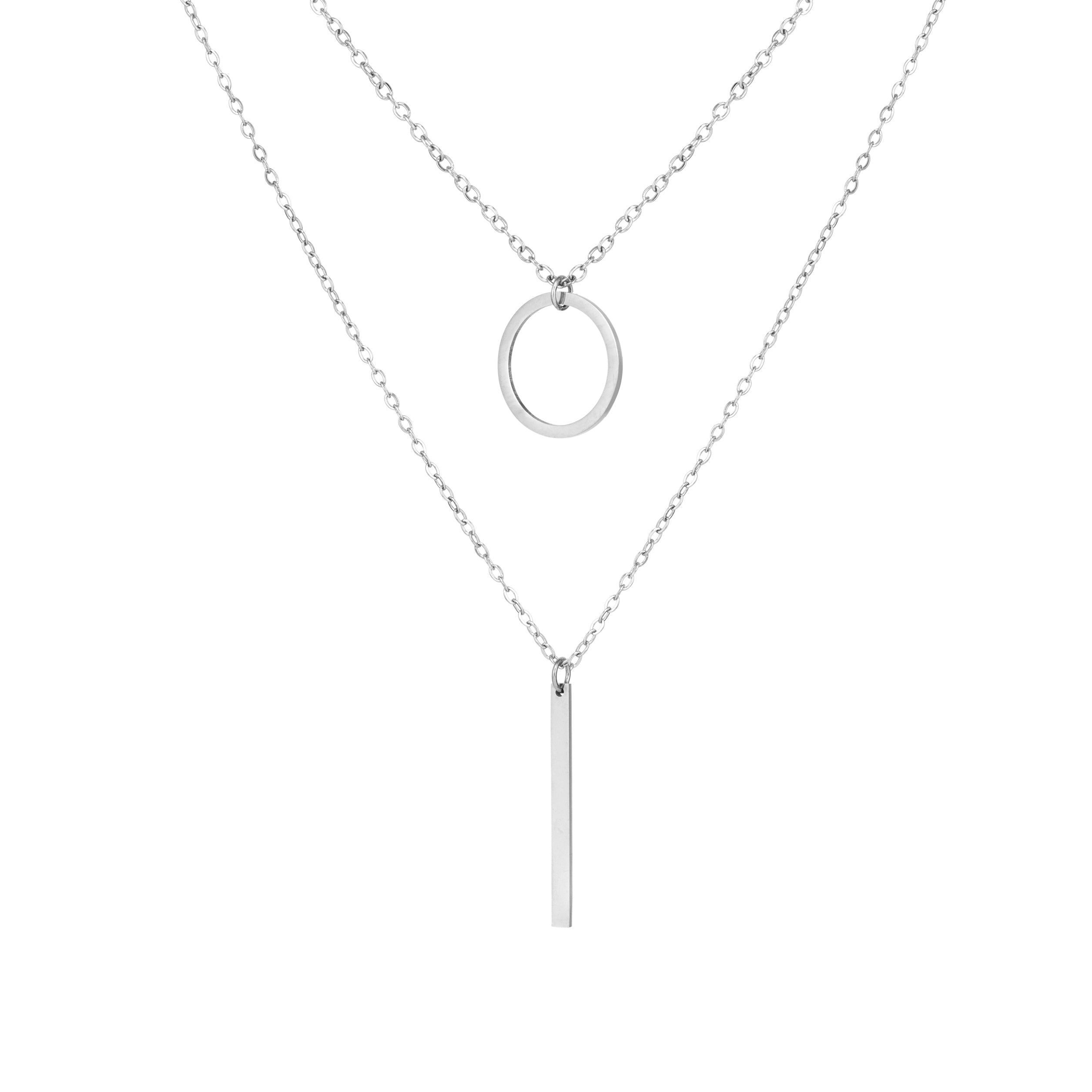 Circle & Bar Necklace - Silver