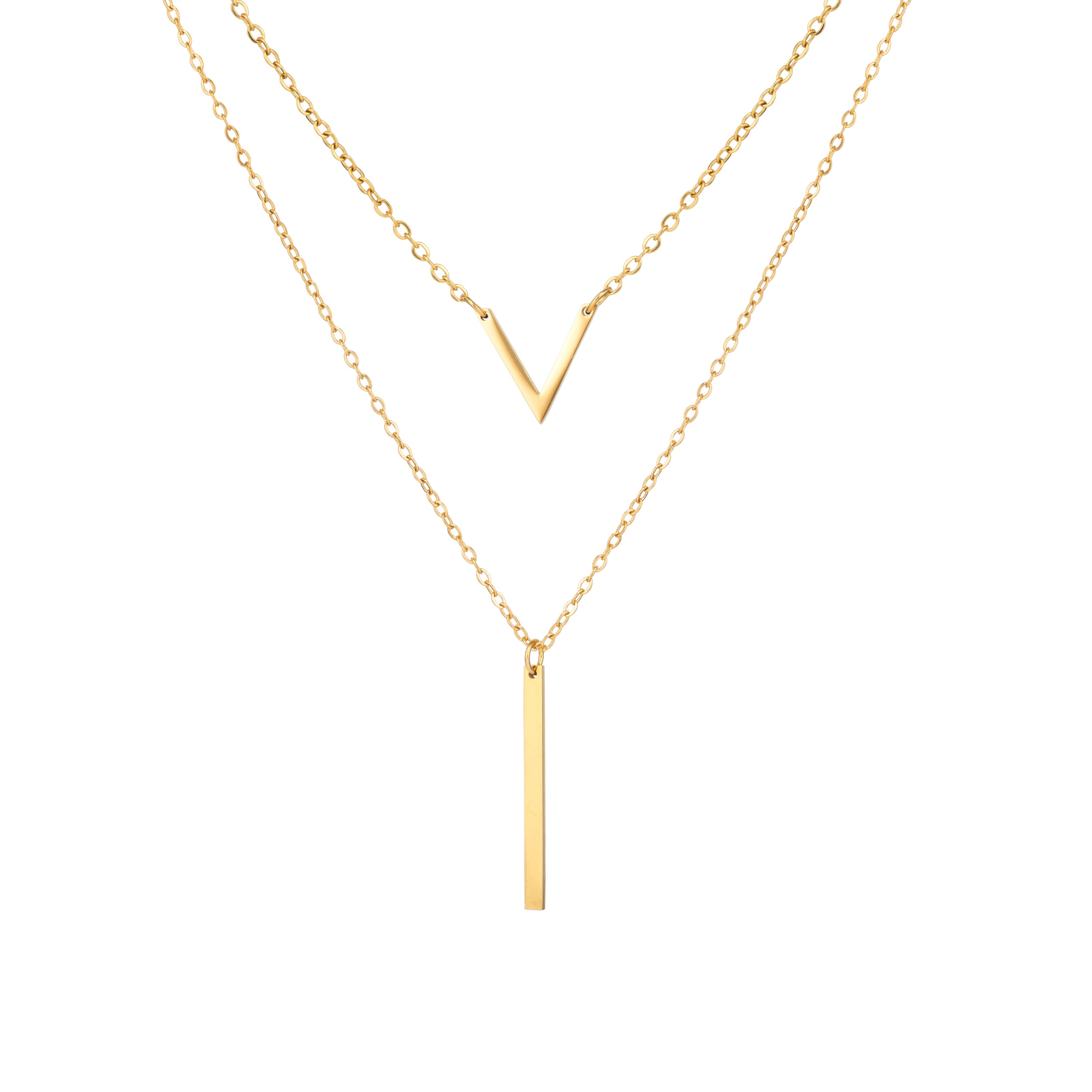 V & Bar Necklace - Gold