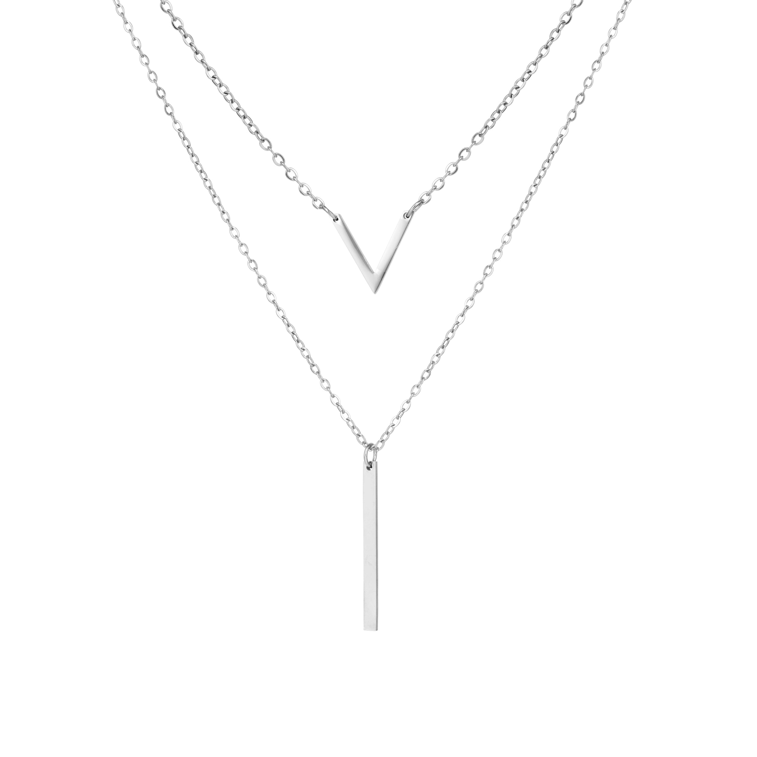 V & Bar Necklace - Silver