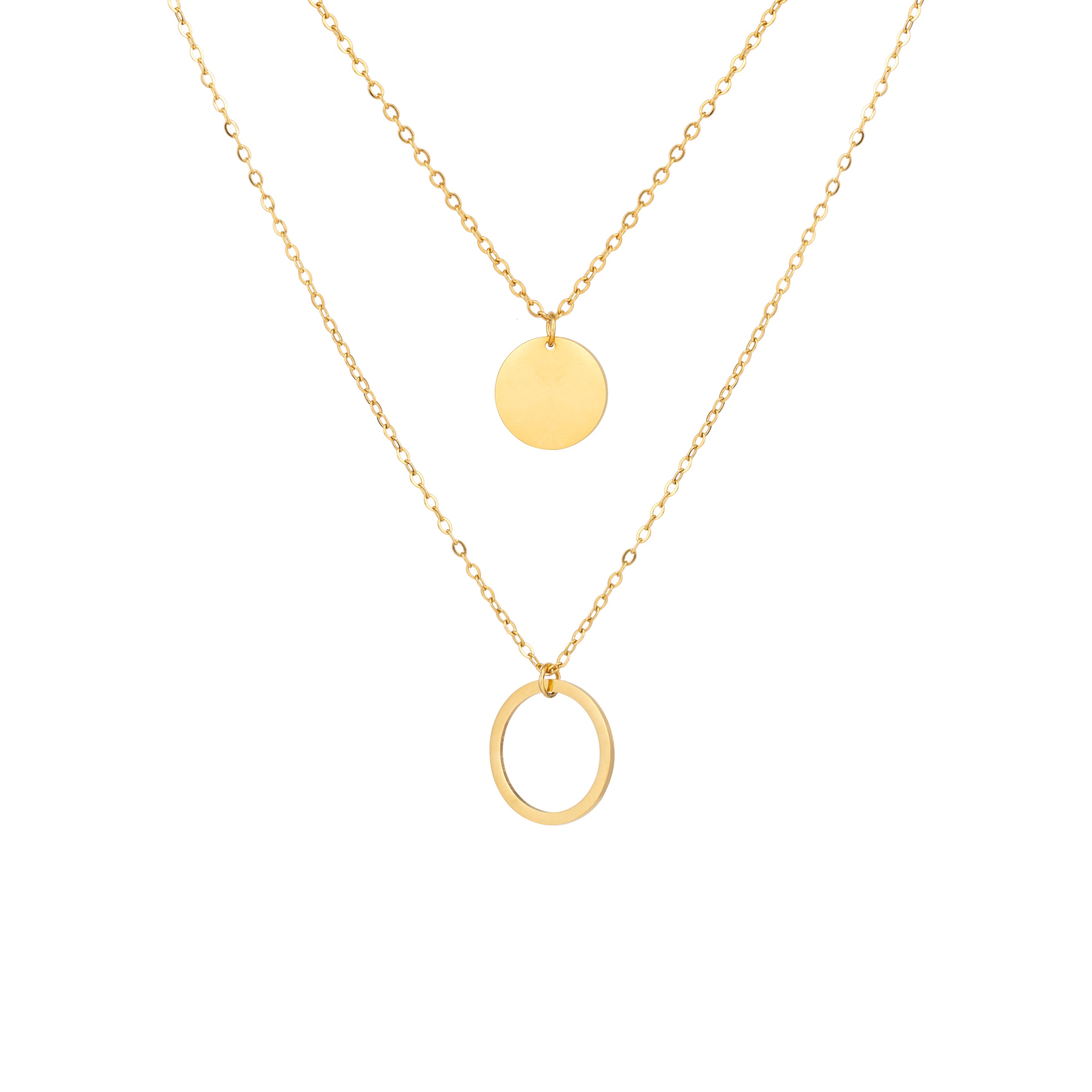 Disc & Circle Necklace - Gold