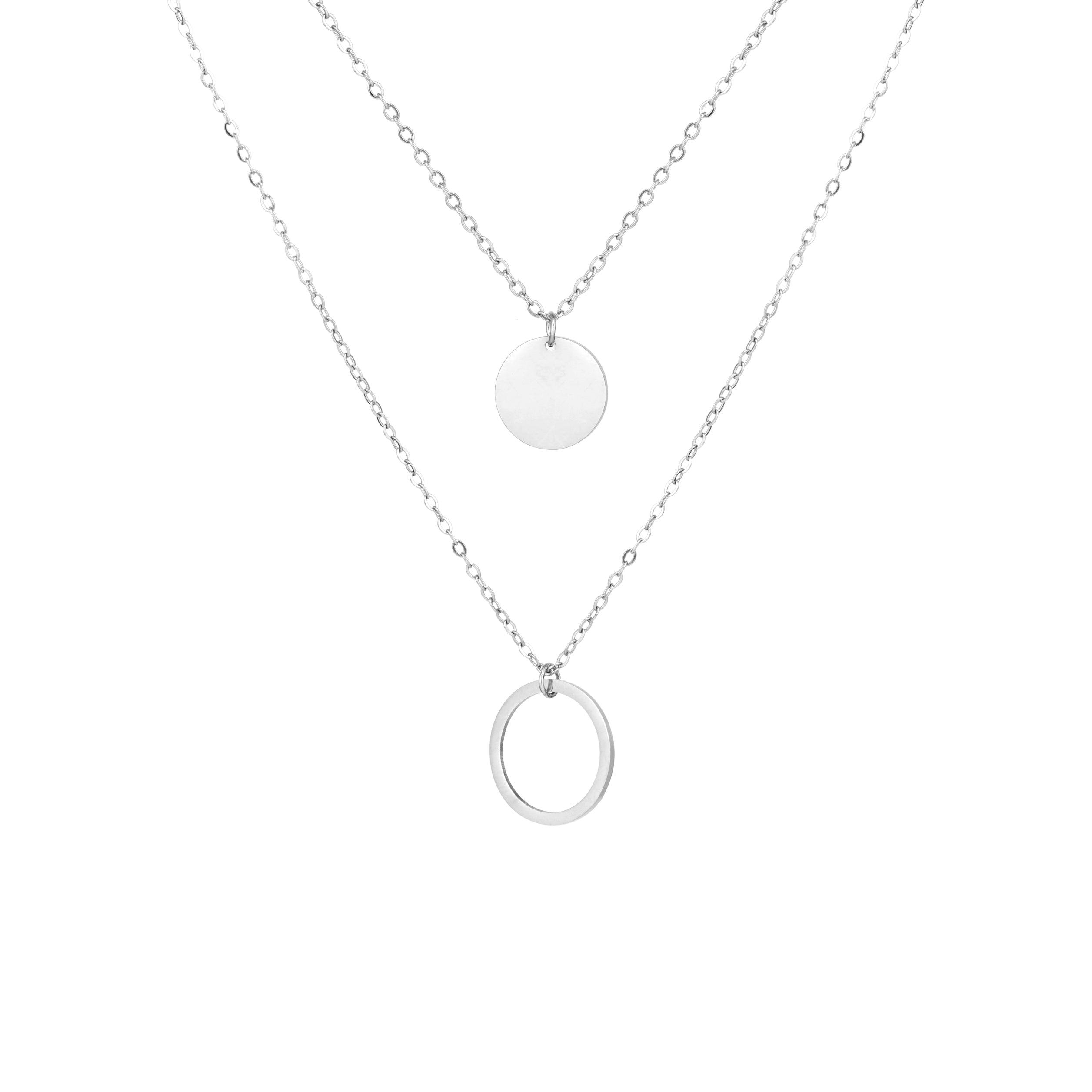 Disc & Circle Necklace - Silver