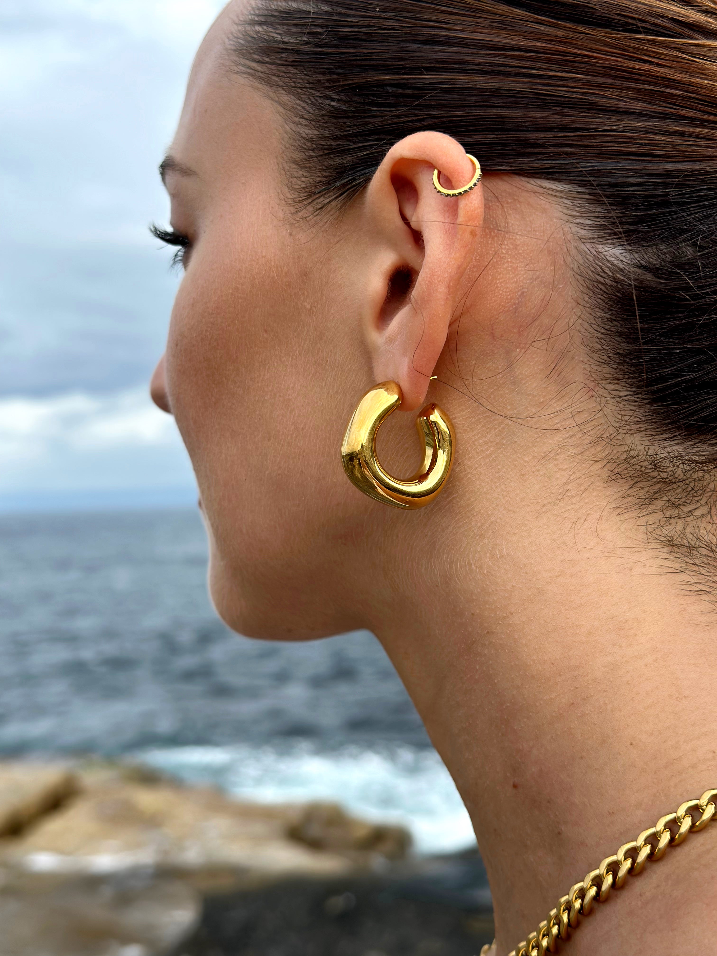 Square Puff Hoops - Gold